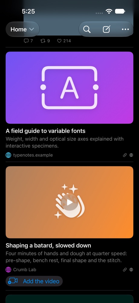 Link cards in Tuck for an article and a video page